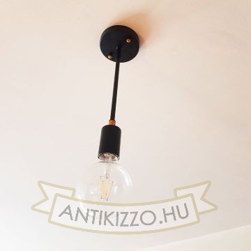 Merevszárú fém függeszték lámpa, fekete-antiksárgaréz E27