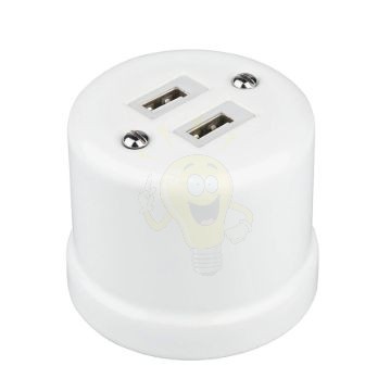 Fehér porcelán USB aljzat falon kívüli szereléshez