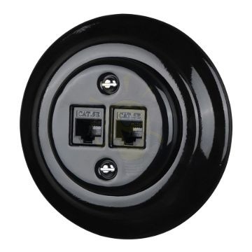 Dupla RJ45 aljzat fekete porcelán kerettel
