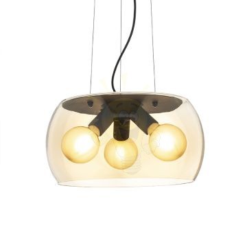AMANDA függő lámpa matt fekete borostyánsárga üveg 230V LED E27 3x15W