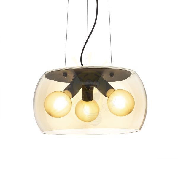 AMANDA függő lámpa matt fekete borostyánsárga üveg 230V LED E27 3x15W