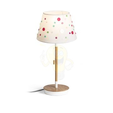 KEITH/DELISA asztali lámpa USB-vel fehér gombok/bükk 230V LED E27 11W