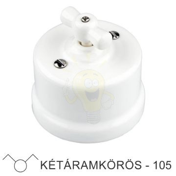 Fehér Porcelán Forgókapcsoló – Két Áramkörös (Csillárkapcsoló, 105)