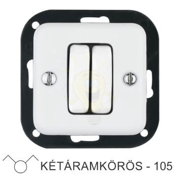 Kétáramkörös fehér süllyesztett kapcsolóbetét