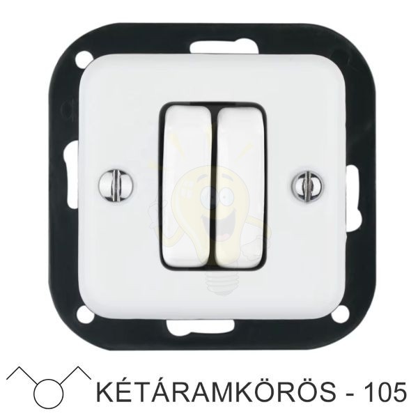 Kétáramkörös fehér süllyesztett kapcsolóbetét