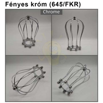 Fényes króm fém lámpa rács – csepp alakú, E27 búratartós rögzítéssel