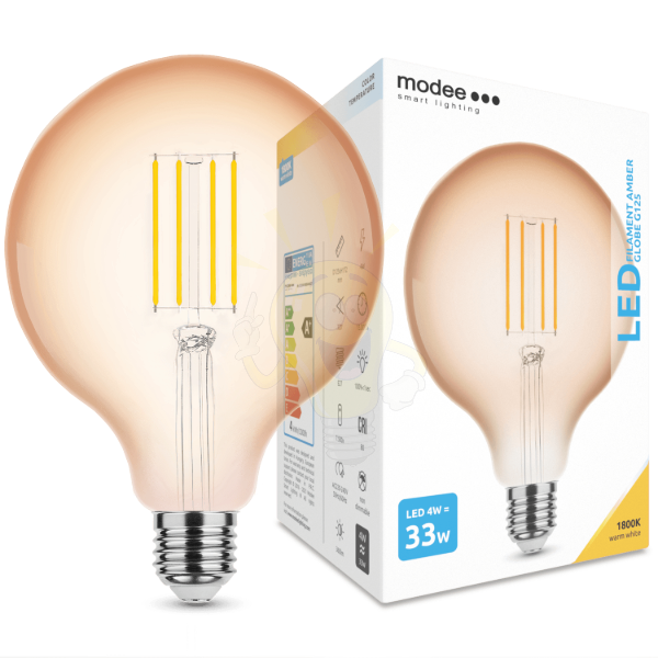 Modee LED Filament Amber Globe G125 4W E27 320° 1800K (360 lumen)