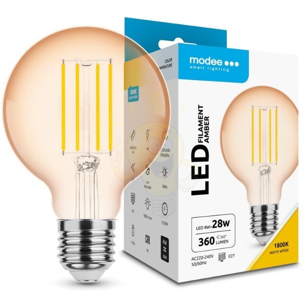 Modee LED Filament Amber Globe G80 4W E27 320° 1800K (360 lumen)
