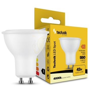 Technik LED Izzó Spot Alu-Plastic 6,4W GU10 110° 4000K (550 lumen) ERP