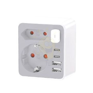 Technik Professional WG Elosztó Fali 2 utas + 2 x USB-C + 2 x USB-A + kapcsoló