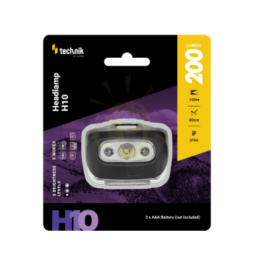 Technik Fejlámpa H10 (3xAAA) LED + piros fény (200 lumen)