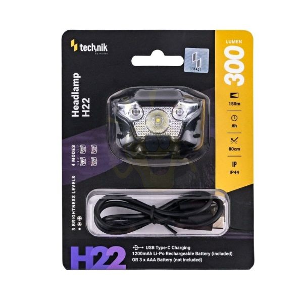 Technik Fejlámpa H22 (+1x akkupack) XPG3 LED + Type-C (300 lumen)